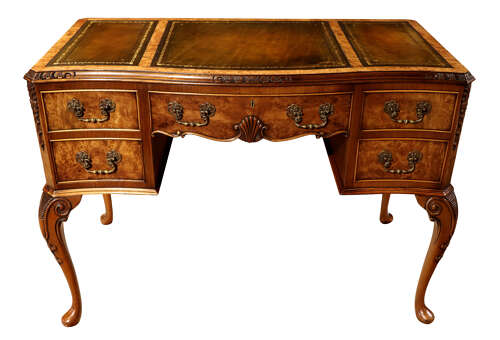 Antique Burr Walnut Ladies Writing Desk with Leather Top