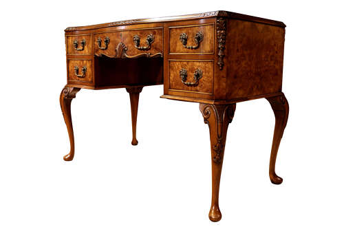 Antique Burr Walnut Ladies Writing Desk with Leather Top