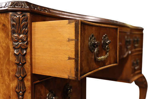 Antique Burr Walnut Ladies Writing Desk with Leather Top