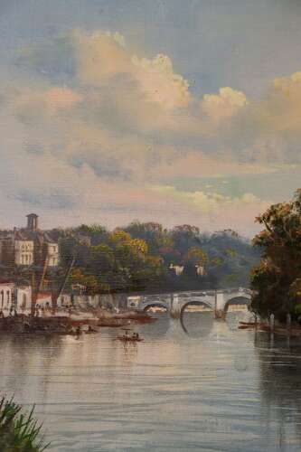Pair of Framed Oil Paintings of Petersham Meadow and Richmond Bridge, Signed J. Lewis