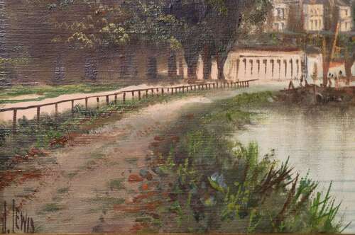 Pair of Framed Oil Paintings of Petersham Meadow and Richmond Bridge, Signed J. Lewis