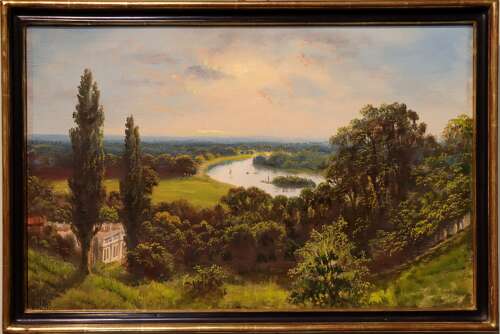 Pair of Framed Oil Paintings of Petersham Meadow and Richmond Bridge, Signed J. Lewis
