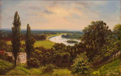 Pair of Framed Oil Paintings of Petersham Meadow and Richmond Bridge, Signed J. Lewis
