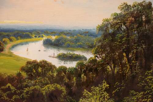 Pair of Framed Oil Paintings of Petersham Meadow and Richmond Bridge, Signed J. Lewis