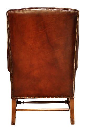 Antique 19th Century Hand-Coloured Leather Wing Armchair on Walnut Cabriole Legs