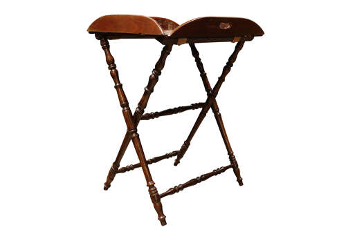 Unusual 19th Century Carved Walnut Folding Tray Table on Stand