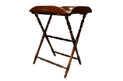 Unusual 19th Century Carved Walnut Folding Tray Table on Stand