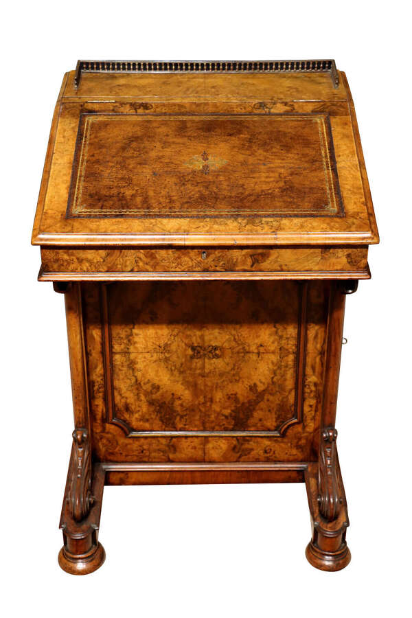 Mid-19th Century Burr Walnut Davenport Desk with Satinwood Interior, Circa 1860