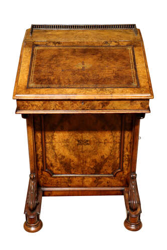 Mid-19th Century Burr Walnut Davenport Desk with Satinwood Interior, Circa 1860