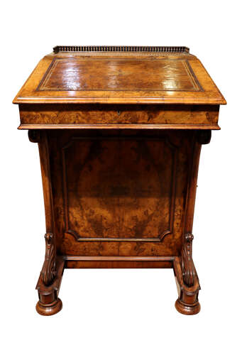 Mid-19th Century Burr Walnut Davenport Desk with Satinwood Interior, Circa 1860