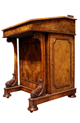 Mid-19th Century Burr Walnut Davenport Desk with Satinwood Interior, Circa 1860