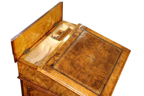 Mid-19th Century Burr Walnut Davenport Desk with Satinwood Interior, Circa 1860