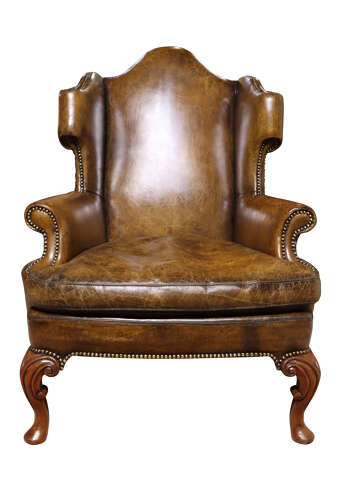 Pair of George I Style Walnut & Leather Wing Armchairs, Circa 1930