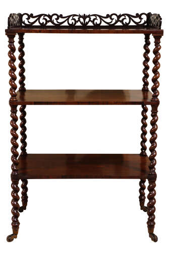 Fine Early Victorian Rosewood Whatnot with Barley Twist Supports, c.1860