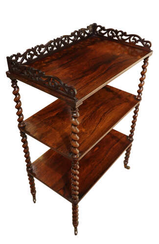 Fine Early Victorian Rosewood Whatnot with Barley Twist Supports, c.1860