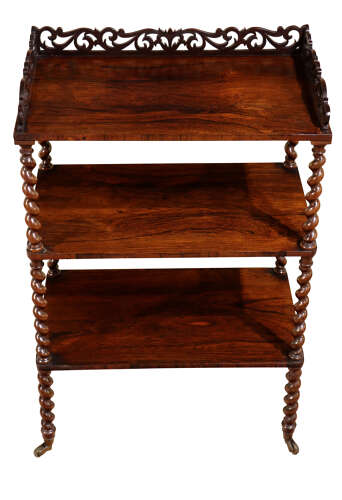 Fine Early Victorian Rosewood Whatnot with Barley Twist Supports, c.1860