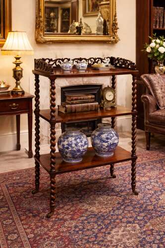 Fine Early Victorian Rosewood Whatnot with Barley Twist Supports, c.1860
