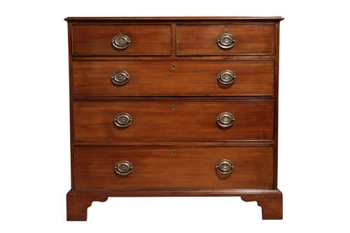 Georgian Mahogany Chest of Drawers with Oval Brass Handles, Oak Lined, c.1800