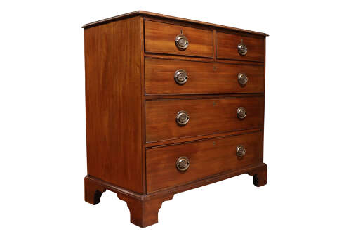 Georgian Mahogany Chest of Drawers with Oval Brass Handles, Oak Lined, c.1800