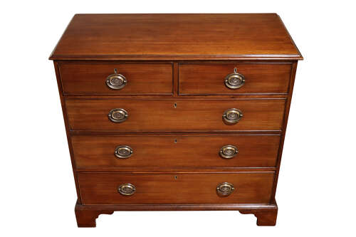 Georgian Mahogany Chest of Drawers with Oval Brass Handles, Oak Lined, c.1800