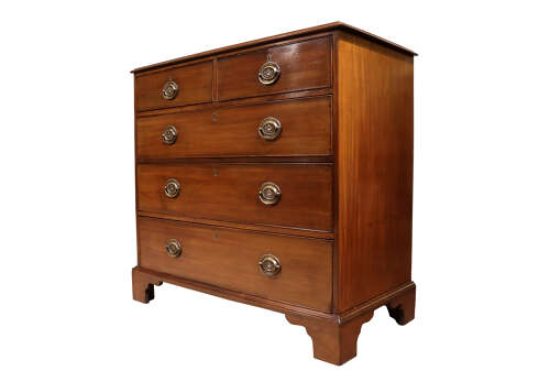 Georgian Mahogany Chest of Drawers with Oval Brass Handles, Oak Lined, c.1800