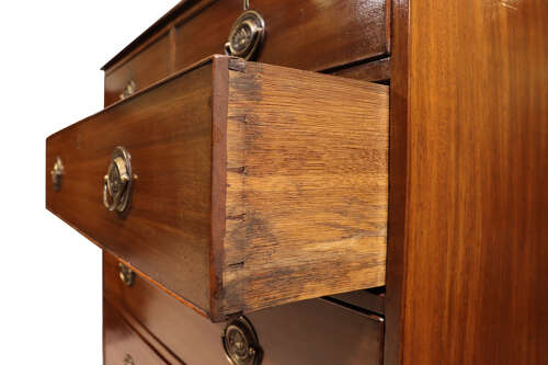 Georgian Mahogany Chest of Drawers with Oval Brass Handles, Oak Lined, c.1800