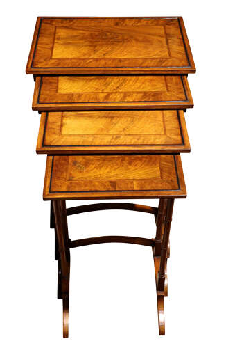 Fine Victorian Walnut Quartetto Nest of Tables with Figured Tops, c.1880