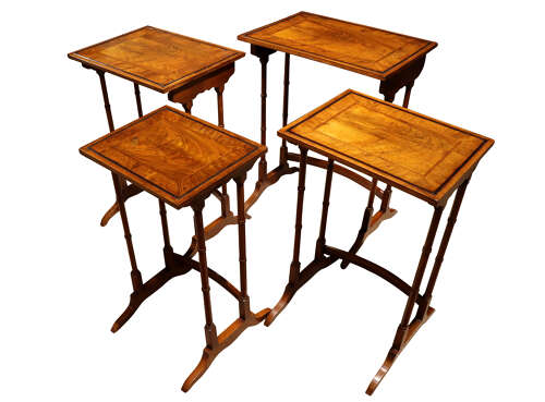 Fine Victorian Walnut Quartetto Nest of Tables with Figured Tops, c.1880