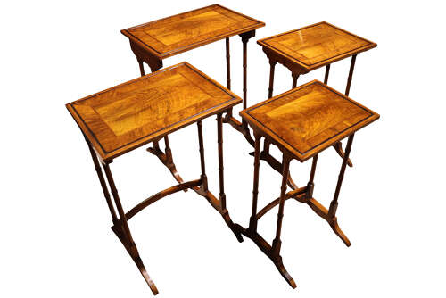 Fine Victorian Walnut Quartetto Nest of Tables with Figured Tops, c.1880