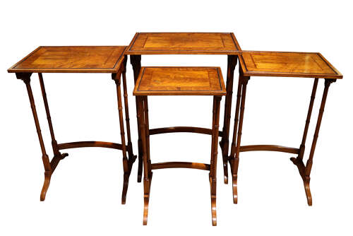 Fine Victorian Walnut Quartetto Nest of Tables with Figured Tops, c.1880