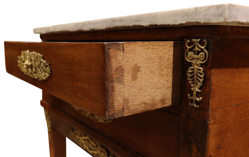 Fine Louis XVI Period Ormolu Mounted Two Drawer Console Table with Marble Top, c.1810