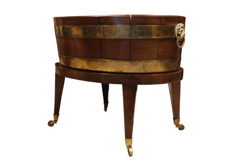 Early 19th Century Mahogany Coopered Wine Cooler or Planter on Stand c.1820