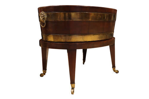 Early 19th Century Mahogany Coopered Wine Cooler or Planter on Stand c.1820