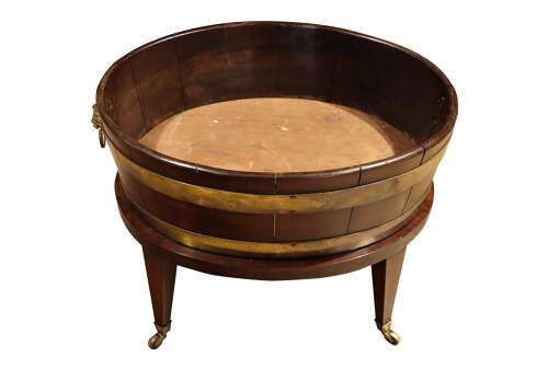 Early 19th Century Mahogany Coopered Wine Cooler or Planter on Stand c.1820