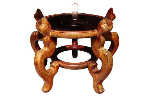 Chinese Decorative Porcelain Fish Bowl / Jardinière on Hardwood Stand, circa 1970
