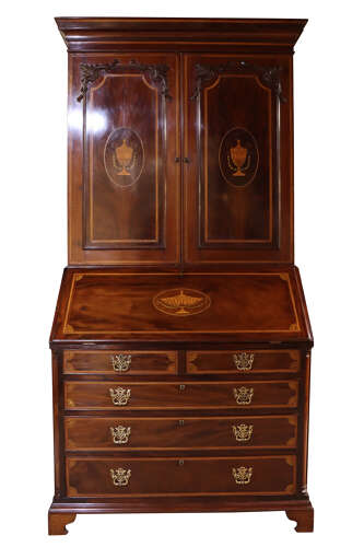 Fine Quality William IV Inlaid Mahogany Bureau Bookcase, circa 1840