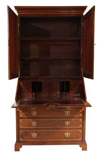 Fine Quality William IV Inlaid Mahogany Bureau Bookcase, circa 1840