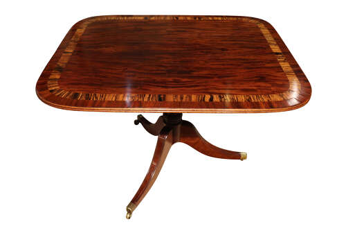 Fine Regency Mahogany Tilt-Top Breakfast Table with Crossbanded Border
