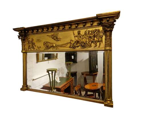 Fine 19th Century Giltwood Overmantel Mirror Depicting “Anania and Her Chariot”