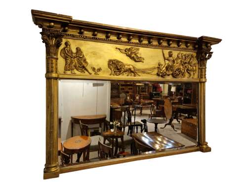 Fine 19th Century Giltwood Overmantel Mirror Depicting “Anania and Her Chariot”