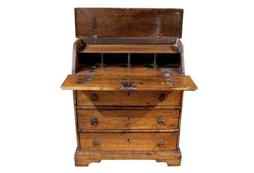Rare Early 18th Century Walnut Bureau with Original Ironwork, Circa 1720