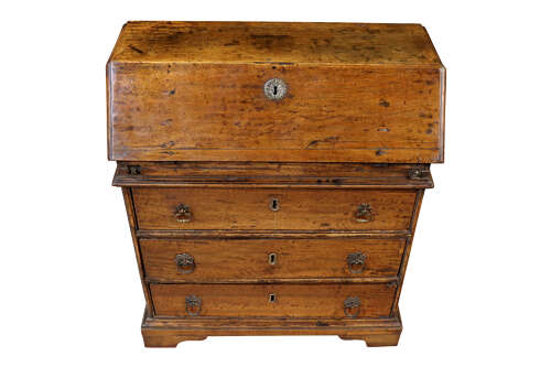 Rare Early 18th Century Walnut Bureau with Original Ironwork, Circa 1720