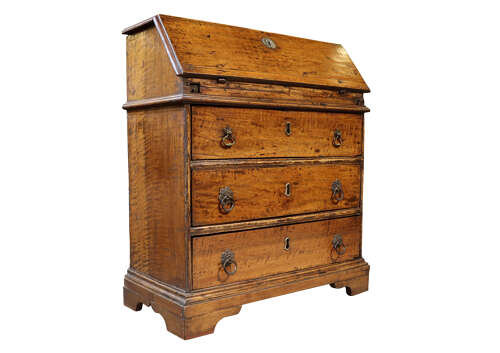 Rare Early 18th Century Walnut Bureau with Original Ironwork, Circa 1720