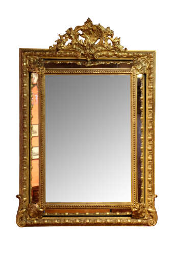 Fine Late 19th Century French Giltwood Mirror with Ornate Cresting, Circa 1890