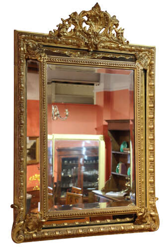 Fine Late 19th Century French Giltwood Mirror with Ornate Cresting, Circa 1890