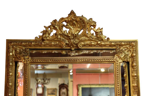 Fine Late 19th Century French Giltwood Mirror with Ornate Cresting, Circa 1890