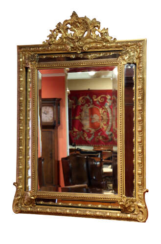 Fine Late 19th Century French Giltwood Mirror with Ornate Cresting, Circa 1890