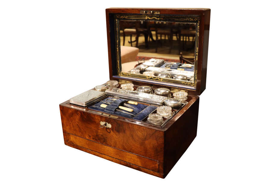 Victorian Burr Walnut Dressing & Jewellery Box with Fitted Interior and Mirror