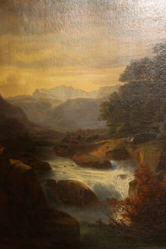 Large 19th Century Continental School Landscape Oil Painting in Original Gilt Frame