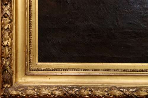 Large 19th Century Continental School Landscape Oil Painting in Original Gilt Frame